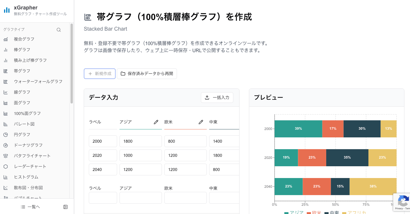 xGrapherの帯グラフ作成画面 xGrapherの帯グラフ作成画面